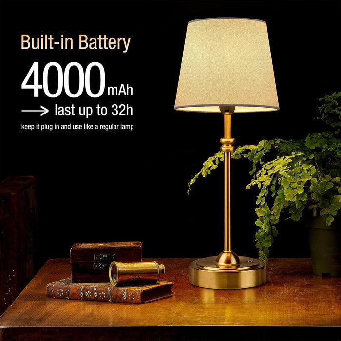 Cordless Table Lamp 4000mAh Stepless Dimmable Gold