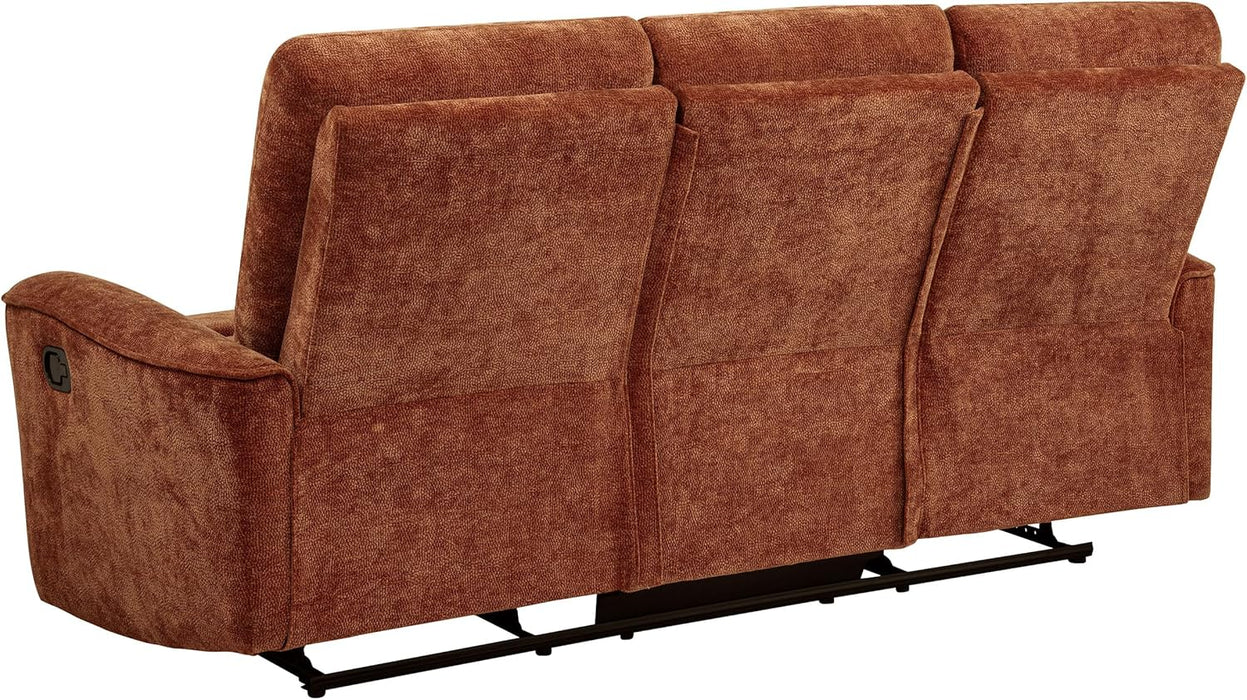Home Furnishings - Navarro - Wood and Metal - Reclining Sofa with Channel-Tufted Backrest, Foam Padding, Attached Cushions and Manual Recline - Living Room - Burnt Orange - 609574