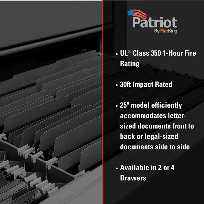 Patriot Vertical 4 Drawer Fire Rated File Cabinet, Black