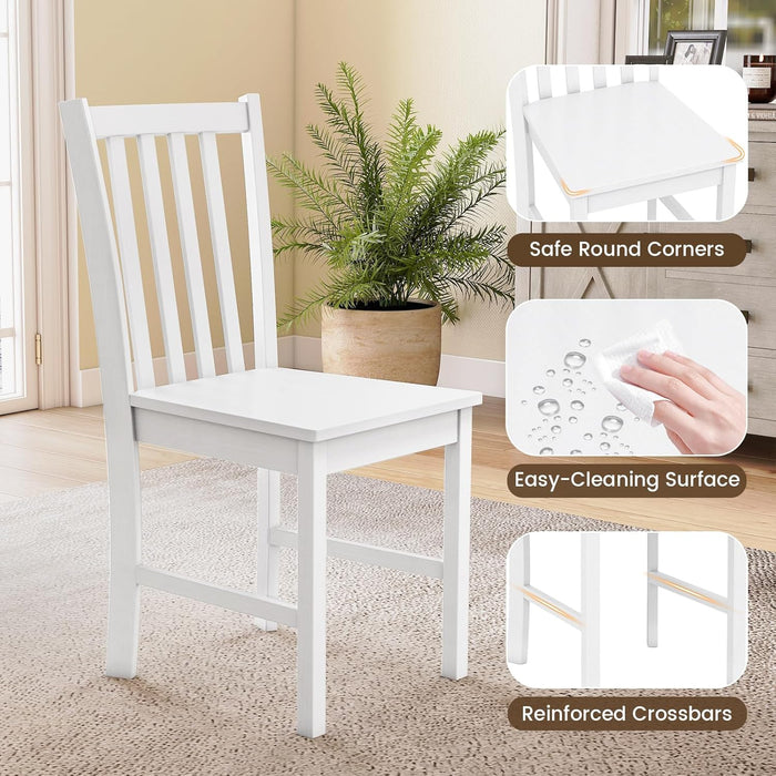 Wooden Dining Chairs Set of 4, 100% Solid Rubber Wood Kitchen Chair with Curved Backrest, Wide Seat, Mid-Century Modern Armless Side Chairs for Dining Room Living Room Restaurant, White