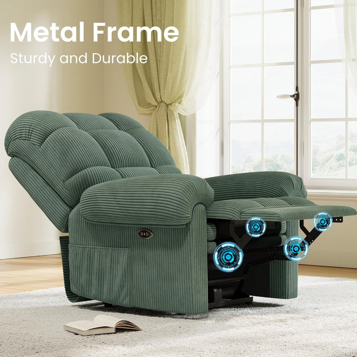 Upgraded 2024 New Power Recliner Chair for Adults, Adjustable Electric Chair Power Reclining Sofa, USB Port, Ultra-Comfy Corduroy Recliner for Living Room, Tool-Less Assembly Single Sofa Green