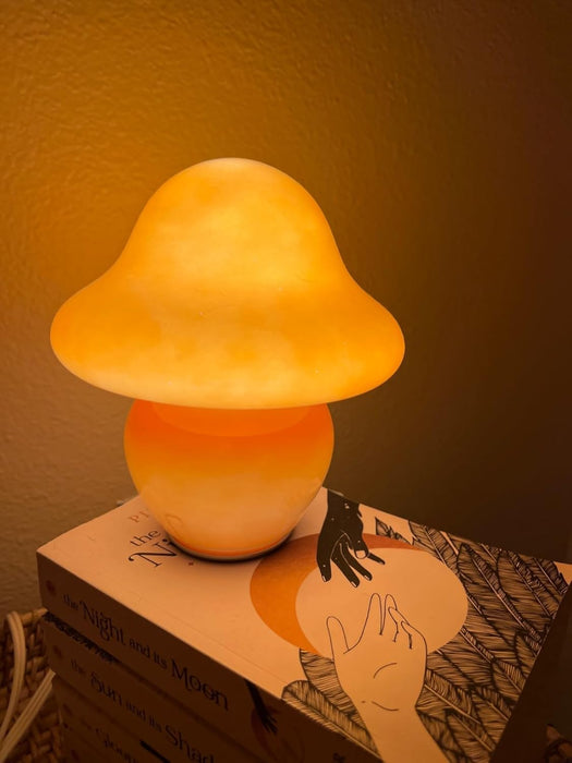 Mushroom Lamp Orange Glass Mushroom Table Lamp for Bedrooms, Living Room, Aesthetic Lamps for Bedroom, Cute Bedside Lamp