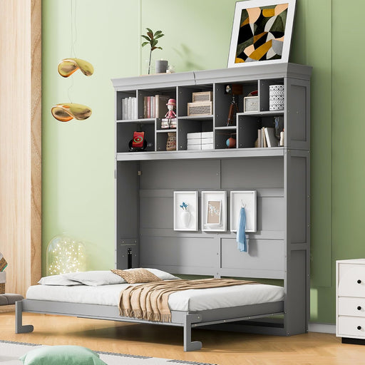 Gray Queen Murphy Bed With USB Charging And Storage