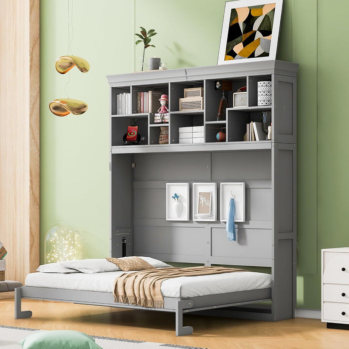Gray Queen Murphy Bed With USB Charging And Storage