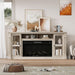Farmhouse Fireplace TV Stand up to 80" Tvs, 70" Modern Highboy Entertainment Center with 36" Electric Fireplace & LED Lights, Media Console with Adjustable Shelves for Living Room, Antique Brush Gray