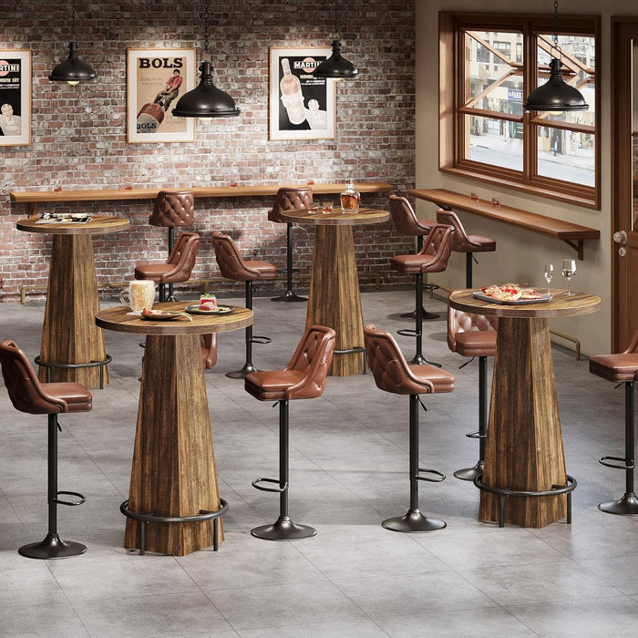 Bar Table, 37.4" High round Pub Table for Small Bars, Dining Room, Kitchen, Rustic Brown (Only Table)
