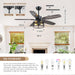 48" Black Farmhouse Ceiling Fan with Light and Remote, Industrial Cage Design, Rustic Flush Mount for Bedroom Living Room, E26 Base, DC Motor, 6-Speed Reversible with Timer, Dual Blades