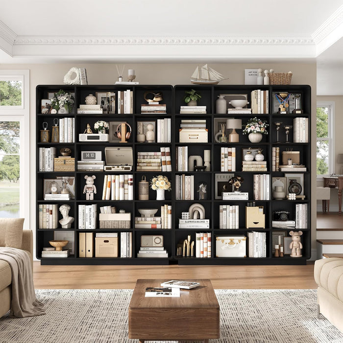 72" Triple Wide Bookshelf, 6-Tier Tall Bookcase, Black Book Shelf