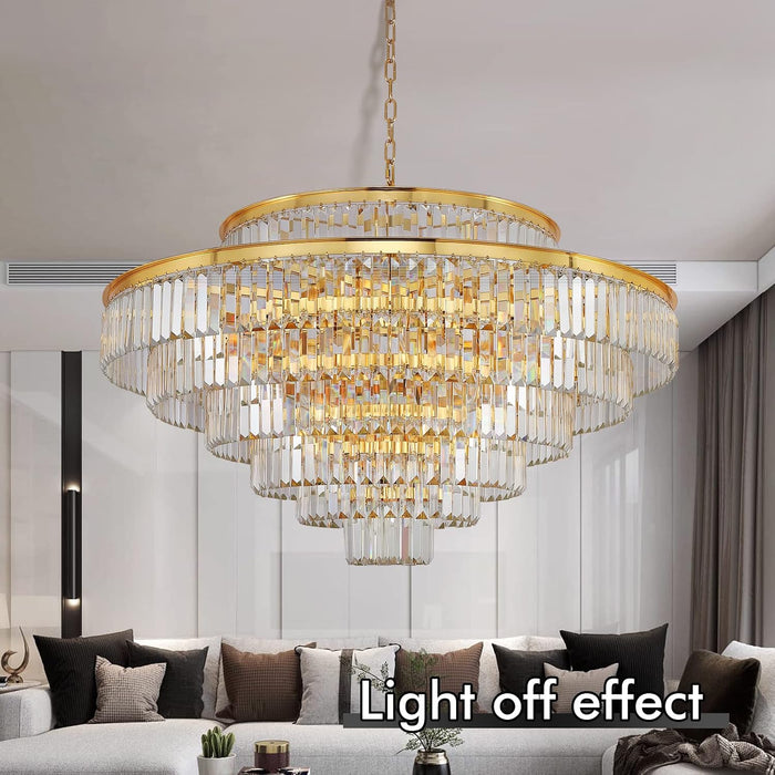 Crystal Chandeliers Modern Style Gold 39 Inch & Lights round Hanging Classic, Pendant Ceiling Chandelier Lighting Fixture 7-Tier for Dining Room Living Room