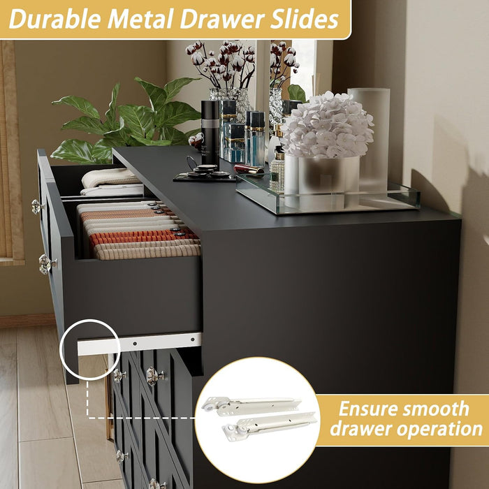 8 Drawer Dresser for Bedroom: 47" Black Chest of Drawers with Deep Drawers