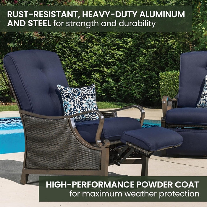 Ventura Brown Wicker Outdoor Recliner Chair with Cushions and Accent Pillow, Luxury All-Weather Outdoor Patio Recliner Chair with Rust Resistant Steel Frames for Deck, Backyard, Pool Side