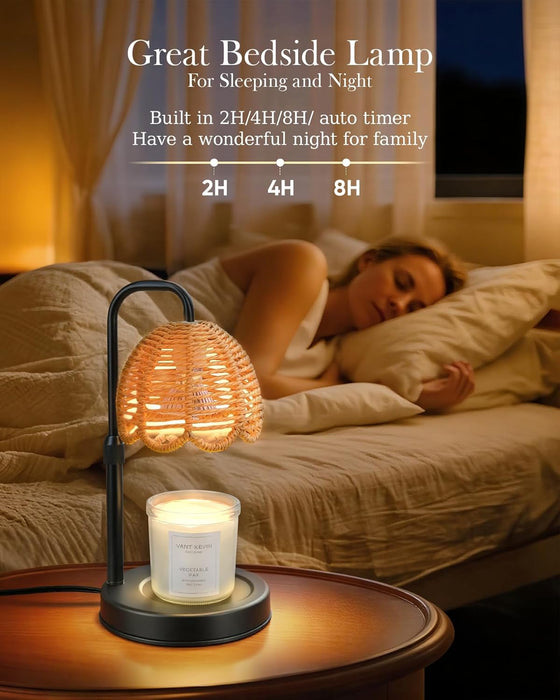 Candle Warmer Lamp with Timer Dimmable, Boho Electric Candle Warmer Lamp, Wax Warmer Lamp for Birthday Gifts for Women Mom, House Warming Christmas Gifts New Home Decor - Sleek Metal Base
