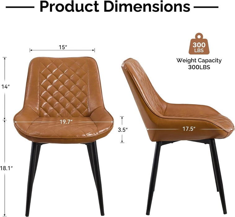 Dining Chair Set of 4, Modern Dining Chairs with Thick Cushions, Faux Leather Kitchen Dining Room Chairs with Metal Adjustable Legs for Dining Living Room, Brown