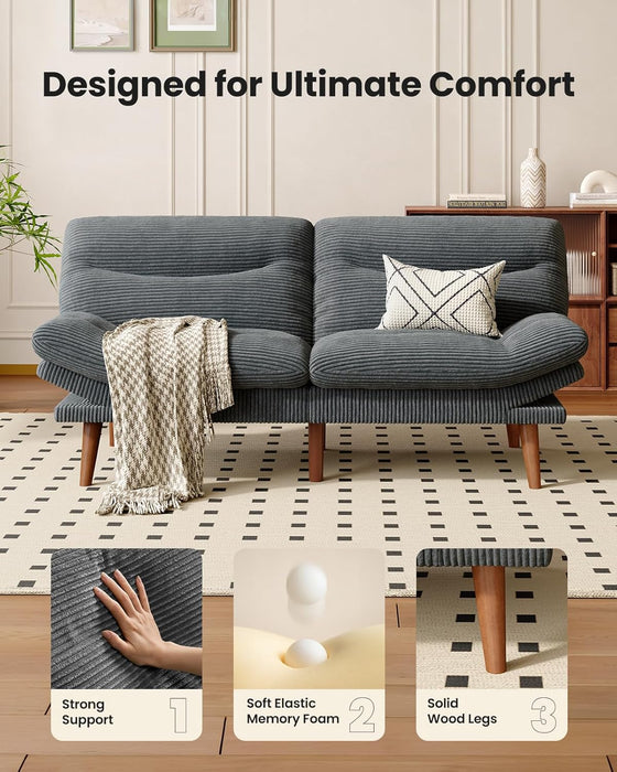 Futon Sof Bed,Vintge Couch with djustble Bckrest & rmrests, Convertible Futon Sof Couch for Efficient Home,Smll Spces, Living Room or Office, Corduroy Futon Couchs,Grey