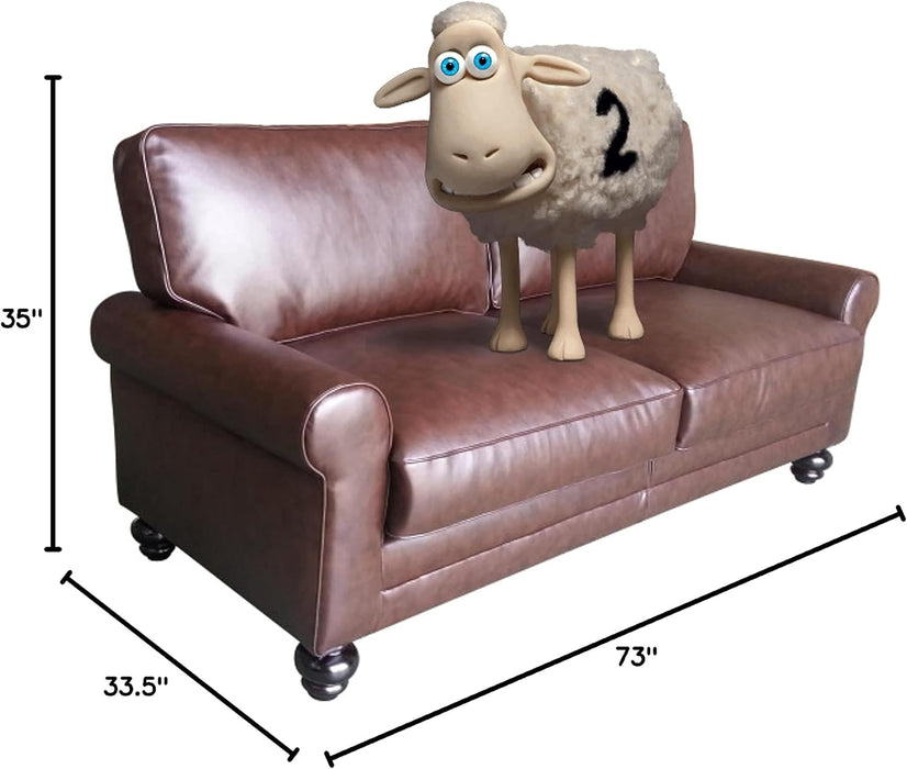 Copenhagen Rolled Arm, Durable Bonded Leather, Soft Pillow Back, Pocket Coil Seat Cushions, Loveseat or Couch for Small Spaces, Living Rooms or Bedrooms, 73" Sofa, Chestnut Brown