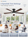 52Inch Ceiling Fans with Lights, Low Profile Ceiling Fan with Pull Chain and Remote Control, Flush Mount, Reversible, Dimmable, Noiseless, Black Pull Cord Ceiling Fan for Bedroom