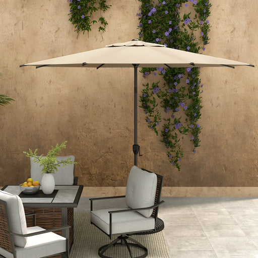 9Ft Outdoor Patio Umbrella W/ Push Button Tilt & Crank, 8 Ribs, Beige