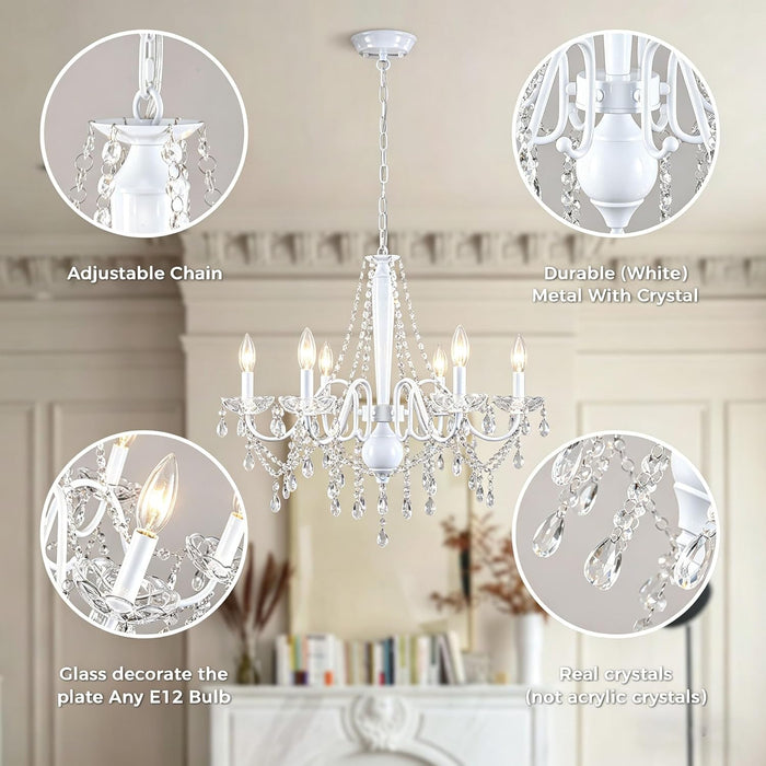 White Crystal Chandelier Six Light Dining Fixtures