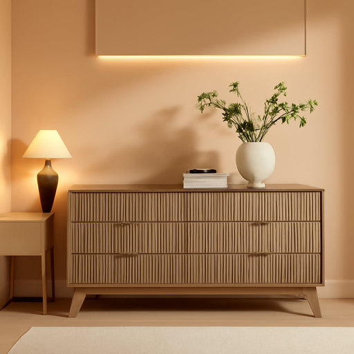 63" Wide Fluted 9 Drawer Dresser for Bedroom, Grey Alder