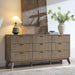 63" Wide Fluted 9 Drawer Dresser for Bedroom, Grey Alder