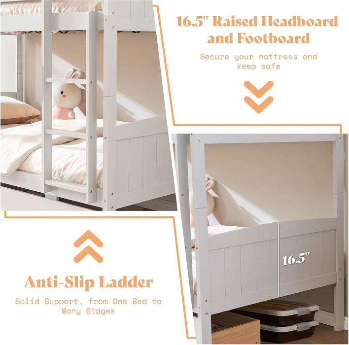 Grey SolidWood Twin Loft Bunk Bed BuiltInStorageDrawers