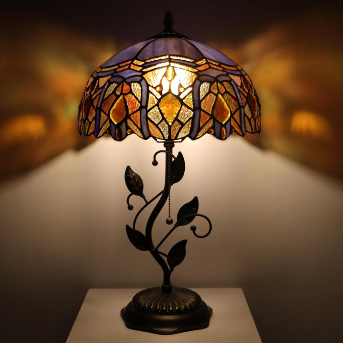 Tiffany Style Purple Jewelry Baroque Stained Glass Table Lamp 19 Inch