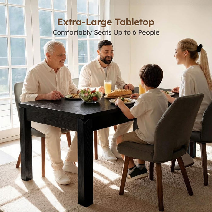 Black Dining Table for 6, Farmhouse Rectangular Kitchen Table, Wood | Long Modern Table with Rounded Corners for Dining & Living Room, Easy Assembly