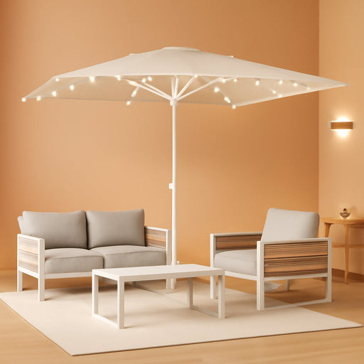 15Ft Large Rectangular Outdoor Umbrella with Base,Champagne