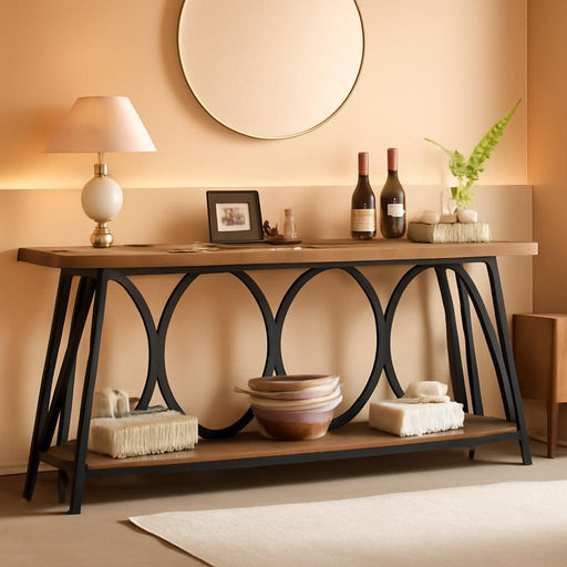 70.9 Inch Extra Long Console Table, Industrial Sofa Table behind Couch with 2 Tier Storage Shelf, Narrow Entryway Hallway Accent Table for Living Room, Rustic Brown