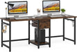79" Double Desk, Two Person Desk with Storage Drawer, Long Desk Home Office Desks for 2 Person, Rustic Brown
