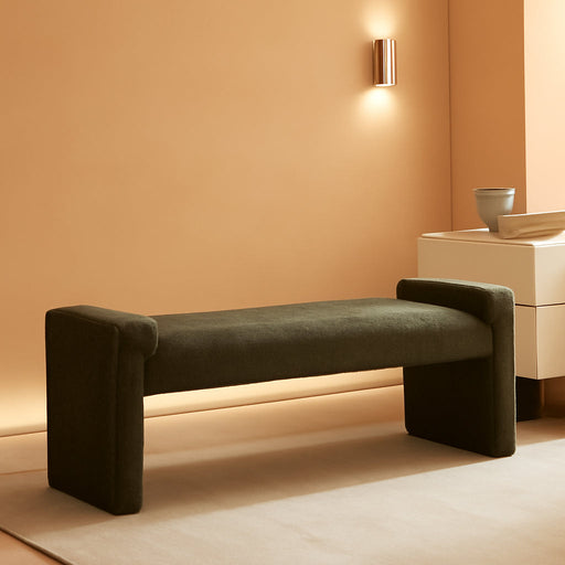 58.7" End of Bed Bench Upholstered Modern Bedroom Bench for Living Room & Entryway, Easy Assembly, Footrest Ottoman Accent Window Bench with Solid Wood Frame & Curved Arm, Green