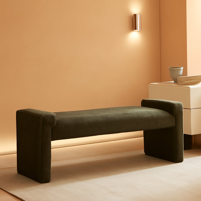 58.7" End of Bed Bench Upholstered Modern Bedroom Bench for Living Room & Entryway, Easy Assembly, Footrest Ottoman Accent Window Bench with Solid Wood Frame & Curved Arm, Green