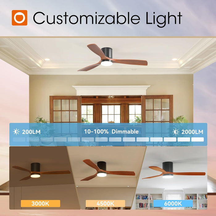 52 Inch Contemporary Flush Mount Ceiling Fan