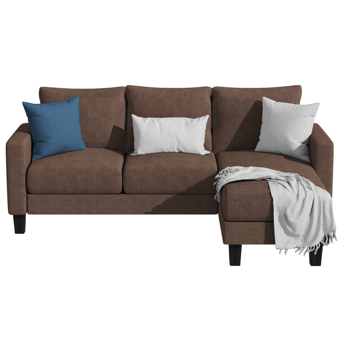 Convertible Sectional Sofa Couch, Modern Linen Fabric L-Shaped Couch 3-Seat Sofa Sectional with Reversible Chaise for Small Living Room, Apartment and Small Space, Brown