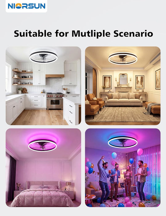 RGB Ceiling Fan with Light and Remote,20" Fandelier Smart Ceiling Fan,Black