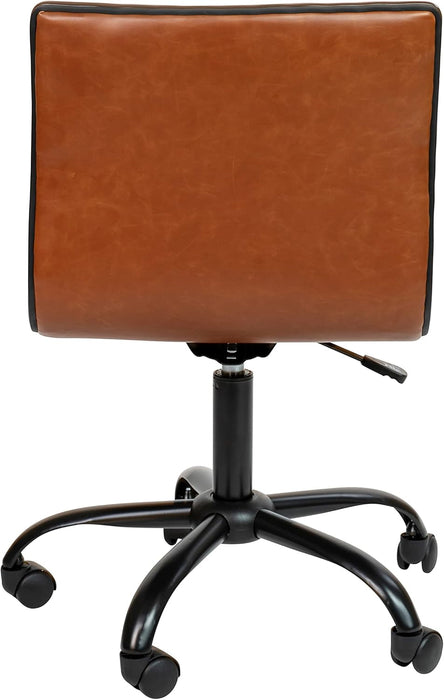 Alan Low-Back Ribbed Upholstered Vinyl Swivel Desk Chair with Padded Seat, Modern Adjustable Height Padded Office Chair, Brown