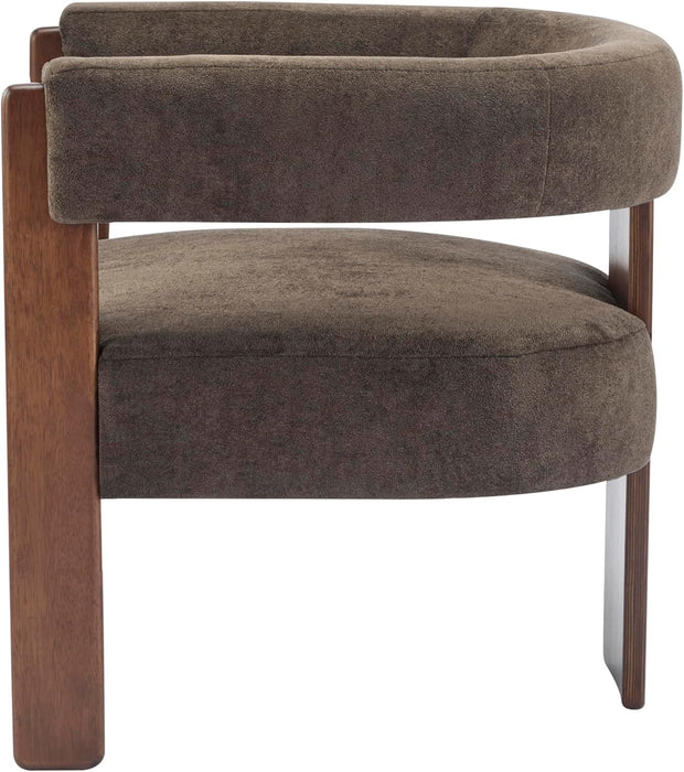 Nettie Modern Accent Chair for Living Room, Velvet Fabric Single Lounge Sofa Chair with Wooden Frame, Comfy Reading Chair for Bedroom, Lounge Armchair with Cushion, Dark Brown