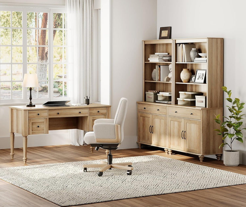 Elegant Oak 56 Inch Executive Desk ChargingStation