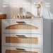 White Rattan Dresser With Industrial Metal Handles