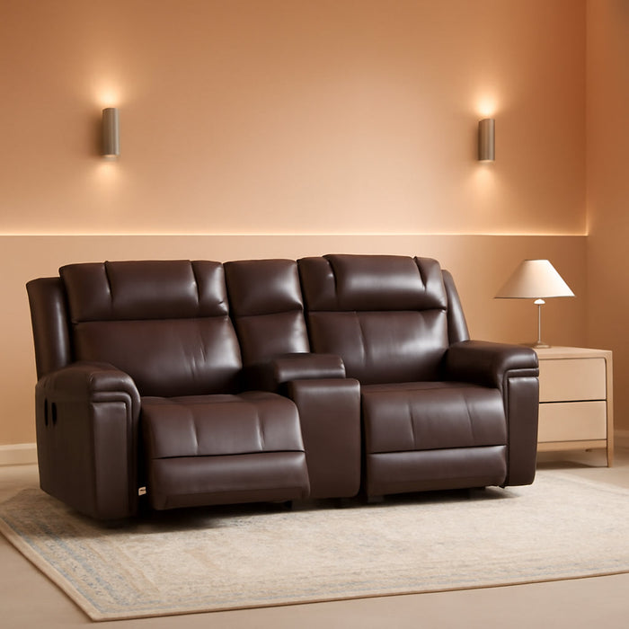Geniune Leather Manual Loveseat Recliner Sofa Set of 2 with Center Console, Overstuffed 2-Seater Reclining Couch with Hidden Storage & Cup Holders, 2 Dual Recliner for Living Room, Rust Brown
