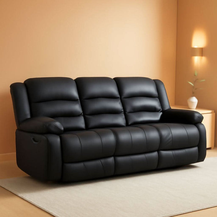 Faux Leather Manual Reclining Sofa with 2 Concealed Cup Holders, Overstuffed Armrest 3 Seat Recliner Sofa, Couch for Living Room, Meeting Room, Bedroom, Black