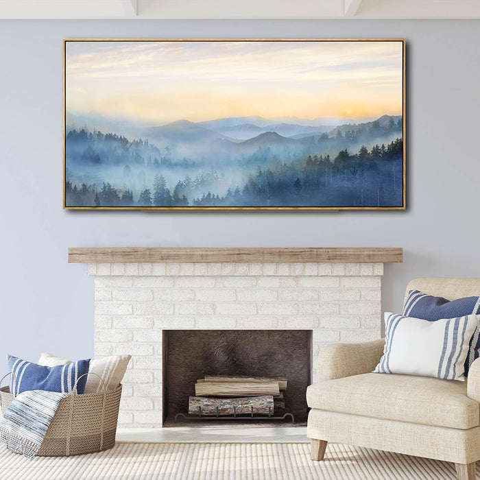 Home Decor Mountain Wall Art Blue Large Framed Artwork for Living Room Bedroom Office Wall Decorations 29X58 Inch