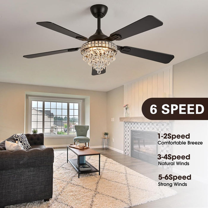 52" Crystal Chandelier Ceiling Fan with Lights - (Classic, Black)