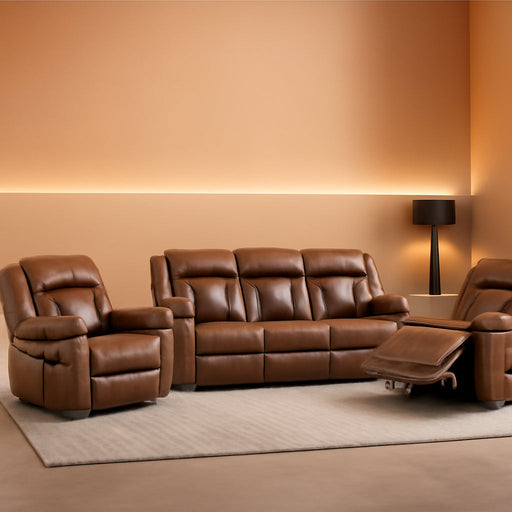 Faux Leather Recliner Sofa Furniture Set for Living Room, 2 Recliner Chairs, 3 Seat Reclining Sofa Couch Set for Meeting Room, Brown