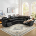 Manual Recliner Sectional Sofa Set, Bonded Leather L-Shaped Living Room Furniture Sets, Reclining Corner Couch with Drop-Down Table/Storage Console/Cup Holders for Home Office (Black, Sectional)