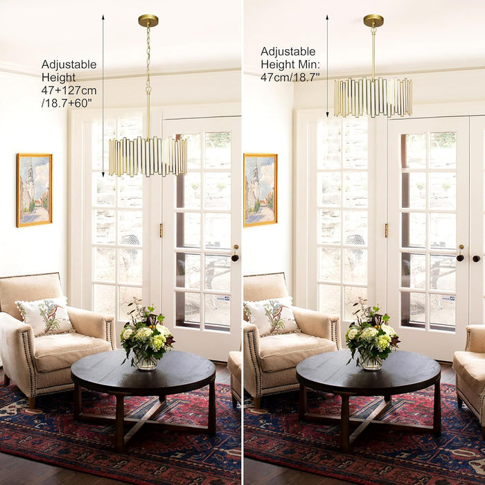 Gold Drum Chandelier 4-Light, Modern Drum Pendant Lighting Fixture with Tiffany Glass Shade, 16” round Ceiling Hanging Light for Bedroom Dining Room Kitchen Entryway Living Room (Gold)