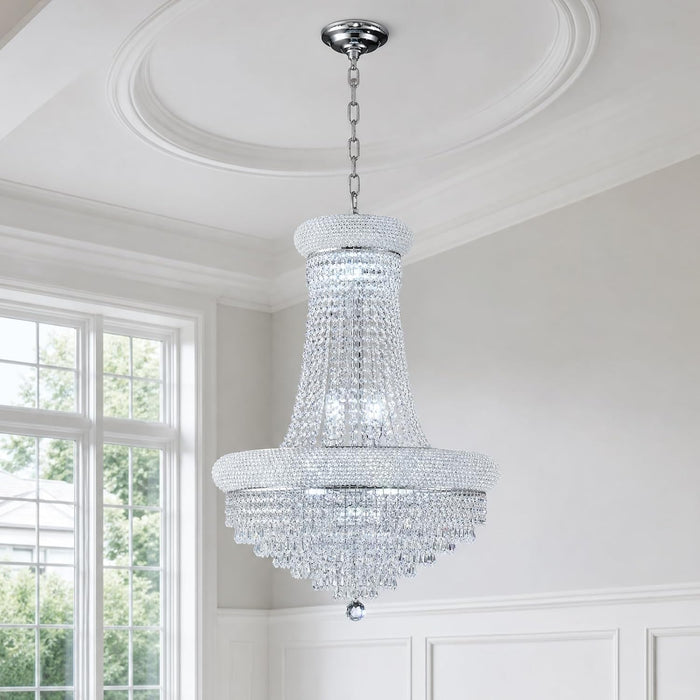 Empire Crystal Chandelier for Dining Room, 14 Light Chandelier Light Fixture for Foyer Entryway Living Room Stairway Bedroom Chrome Finish 24 Inch