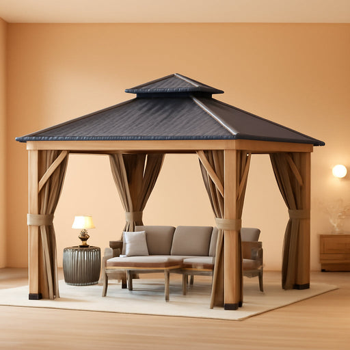 10X10 Durable Weatherproof Wooden Gazebo Hardtop Roof