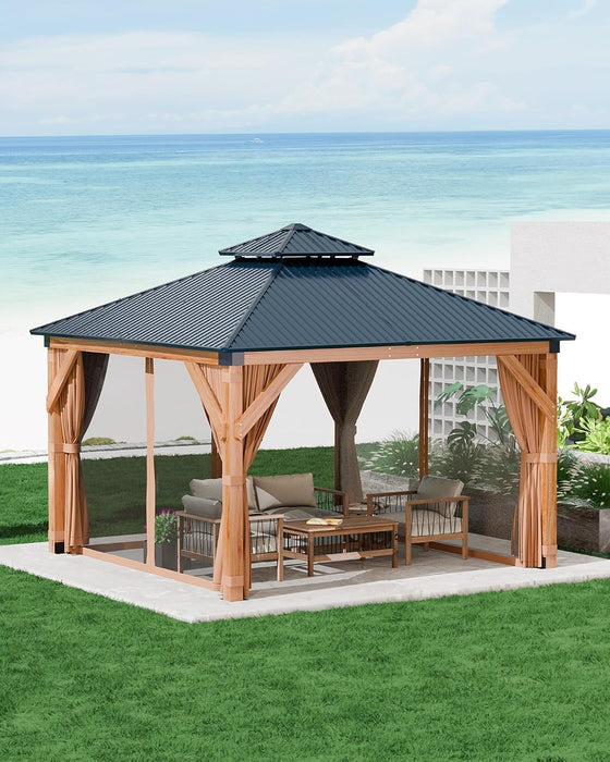 10X10 Durable Weatherproof Wooden Gazebo Hardtop Roof