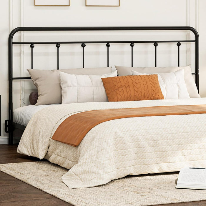Metal King Size Headboard Only, Adjustable Height, Steel King Headboard with Bed Frame Brackets Adapter, Farmhouse Victorian Style, Easy Assembly, Black